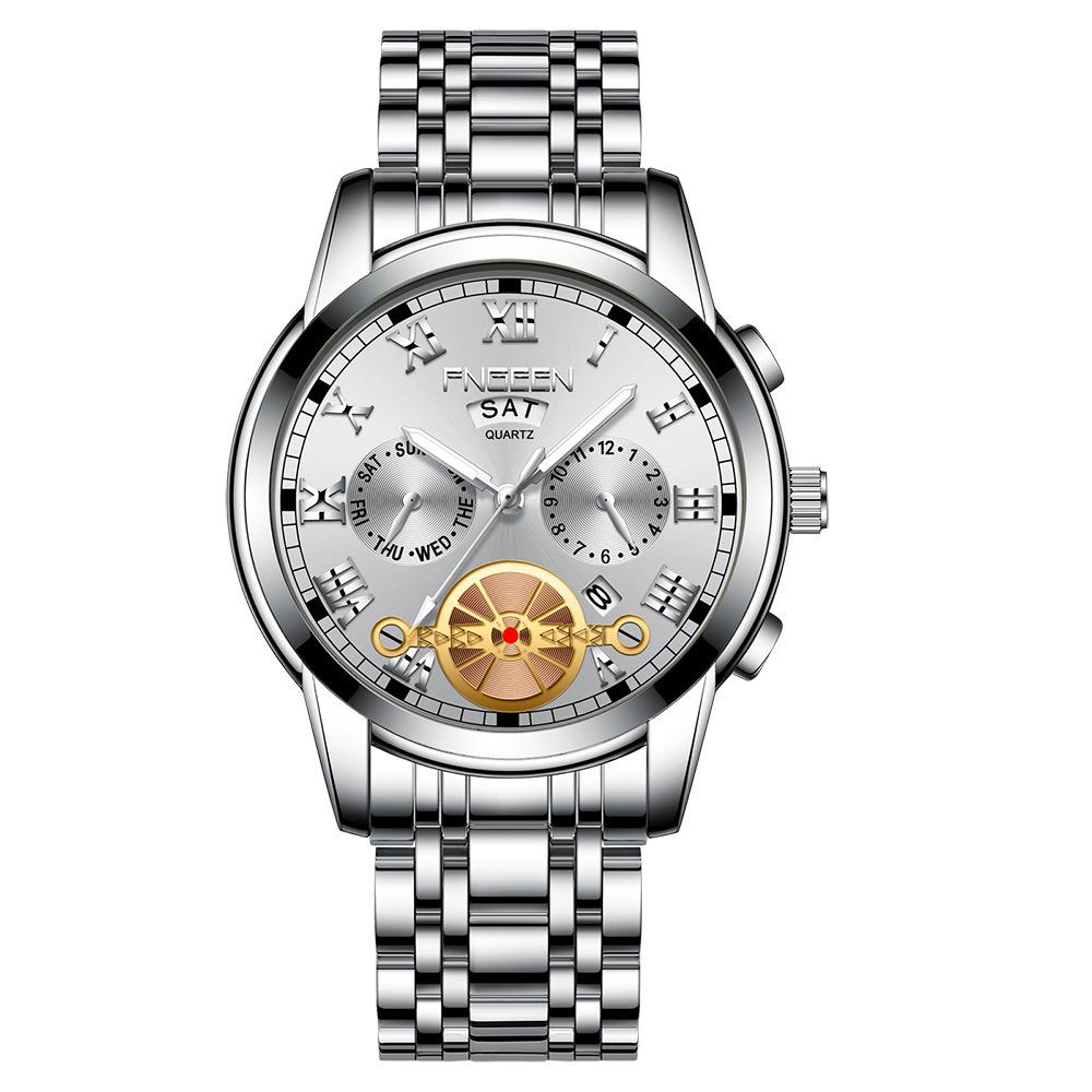 Orologio da uomo FenZun con Tourbillon Volante Nero e Cinturino in Acciaio con Diamanti Neri