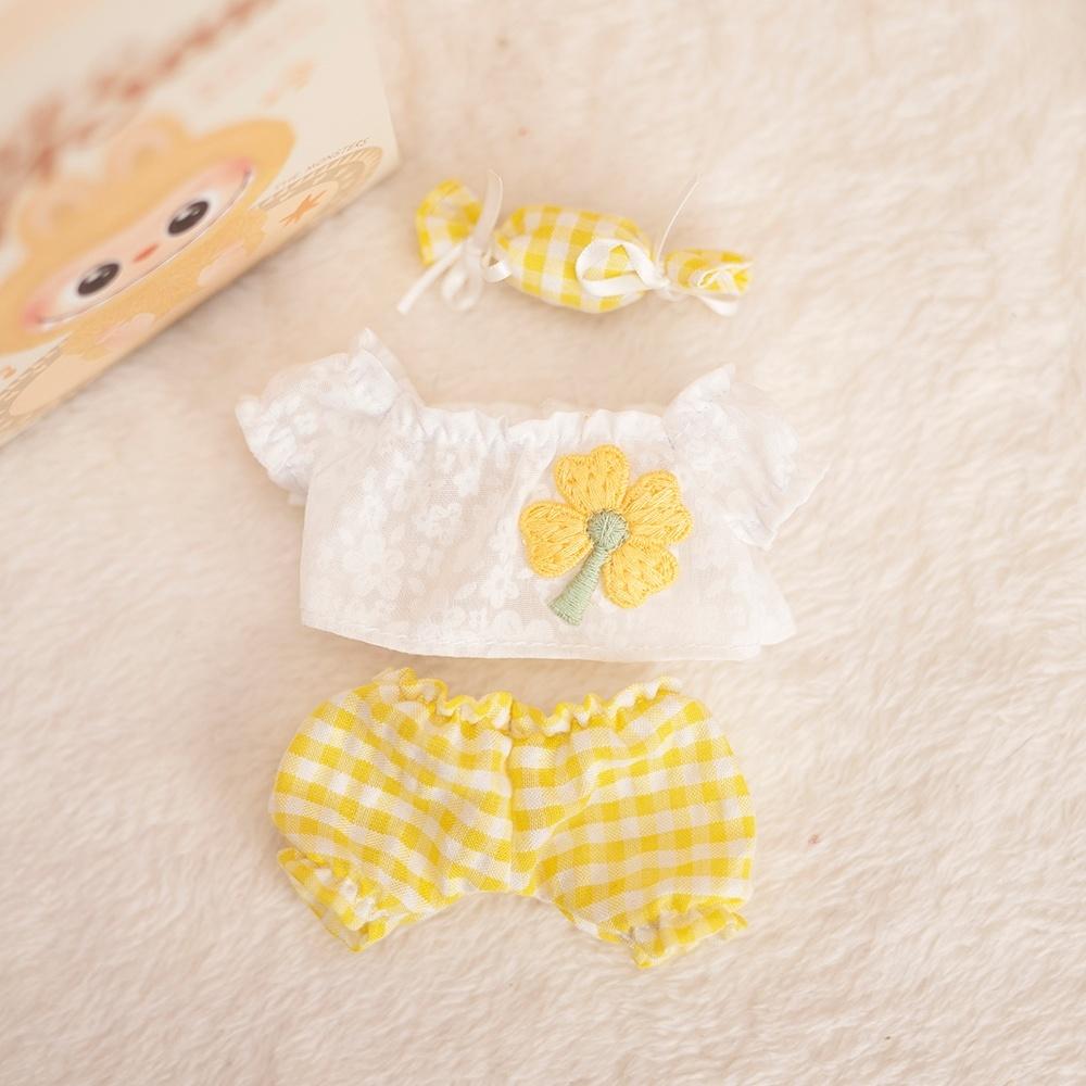 17cm Labubu Baby-Mantel Bunte Kaugummi-Karo Latzhose Labubu Puppe Plüschtier Puppen-Kostüm Baby-Mantel