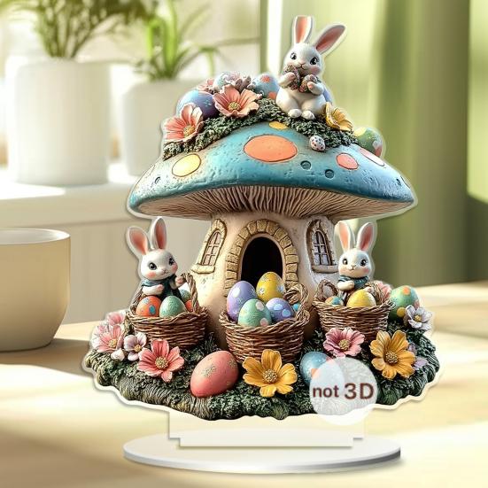 Easter Bunny Table Sign 2D Flat Acrylic Bunny Egg Desktop Ornament Spring Tabletop Centerpiece for Home Corner Fireplace Decor