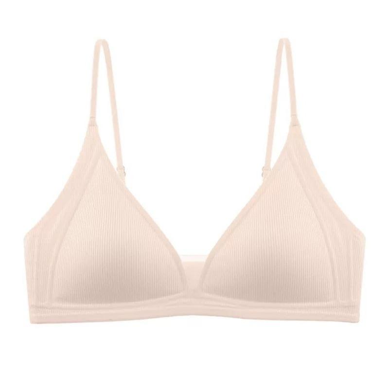 Women Thin Strap Deep V Backless Wireless Gathering Triangle Cup Bra