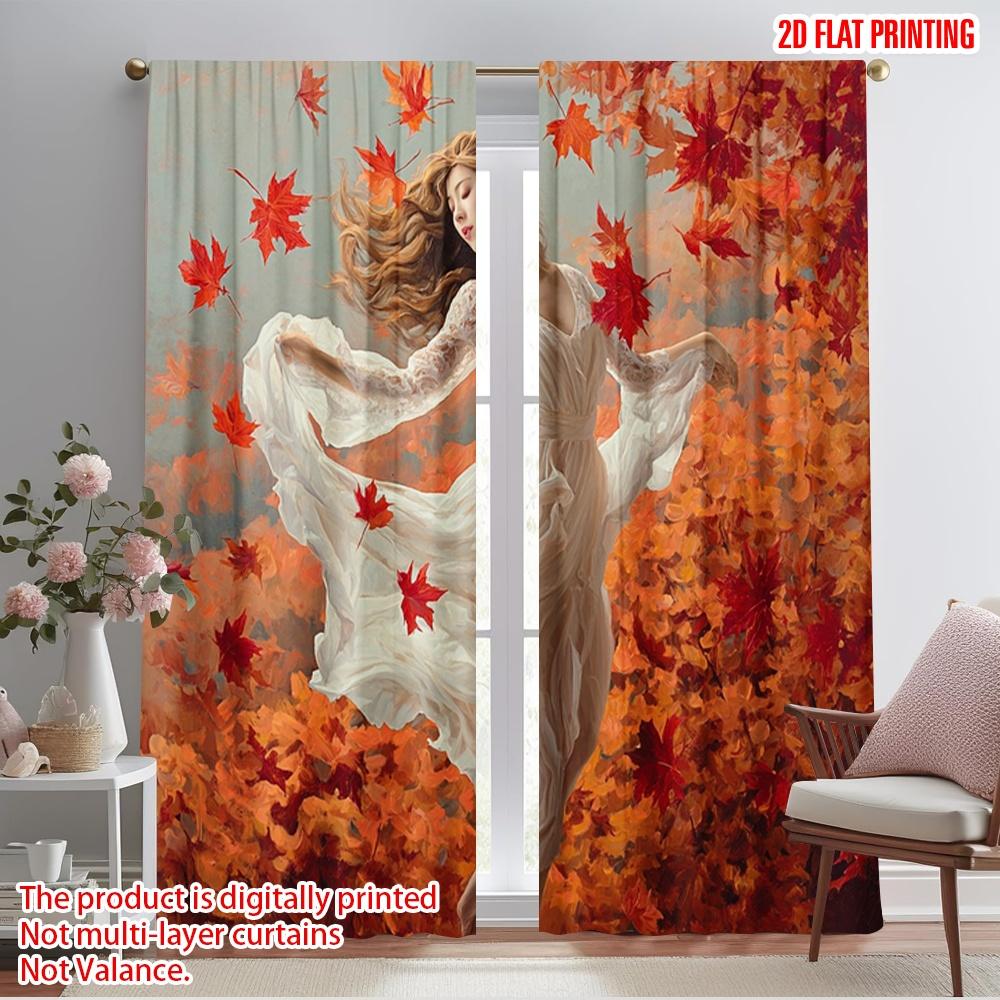 

2pcs,2D plane printing Contemporary Curtains Autumn Leaf Polyester Easy Install (without rod) Versatile All Perfect for Bedroom 52.50×116.00 CM 2pcs