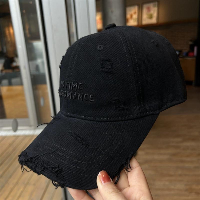 2025 Embroidered Letter Ripped Baseball Cap with Widened Brim for a Slimmer Look - Unisex Casual Soft Top Cap