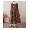Spring and Summer New Style Retro Cotton and Hemp Round Collar Pocket Long-sleeved Dress Female Loose Thin A Line Skirt