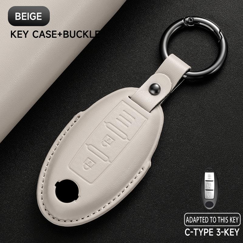 Schlüsseletui aus echtem Leder für Nissan Qashqai 2022 J12, Ariya, Altima, Teana, Juke, X-Trail (Schutzset)