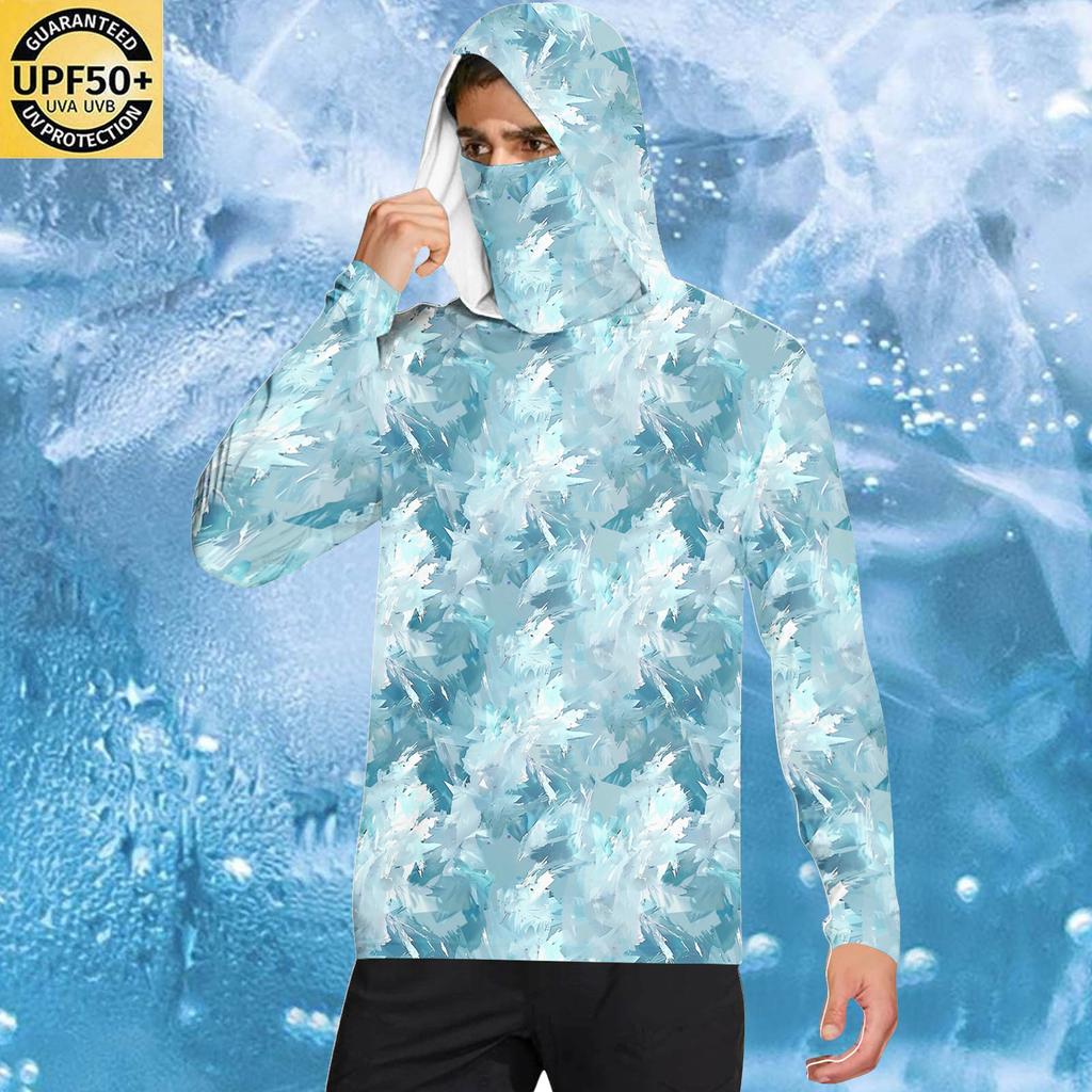 Men's Casual Hooded Long Sleeve Sun Protection Shirt Lightweight Breathable Fabric Quick Dry Outdoor Top with Camouflage Print