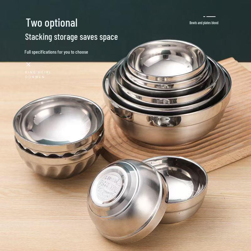 Platinum Gloss Double-Layer Insulated Stainless Steel Children's Bowl for Rice, Soup, or Cold Noodles