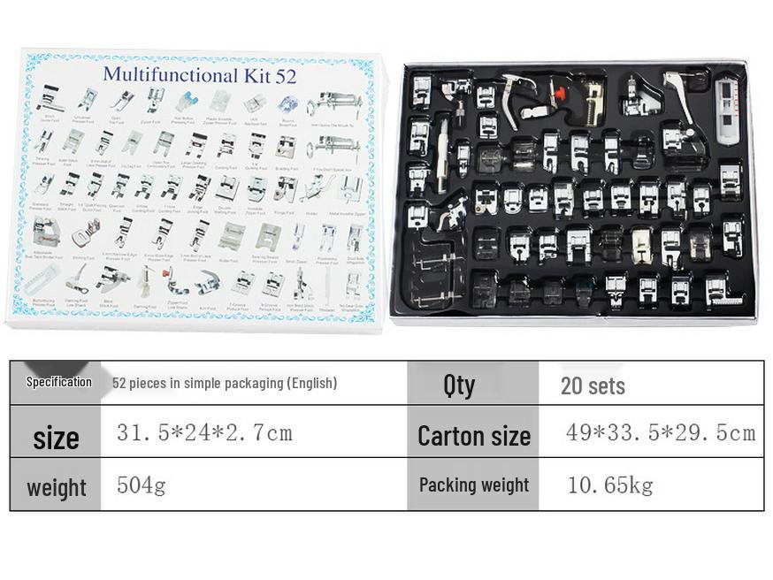 Multifunctional Sewing Machine Presser Foot Set: 32, 42, 48, 52, 62, 72 Pcs