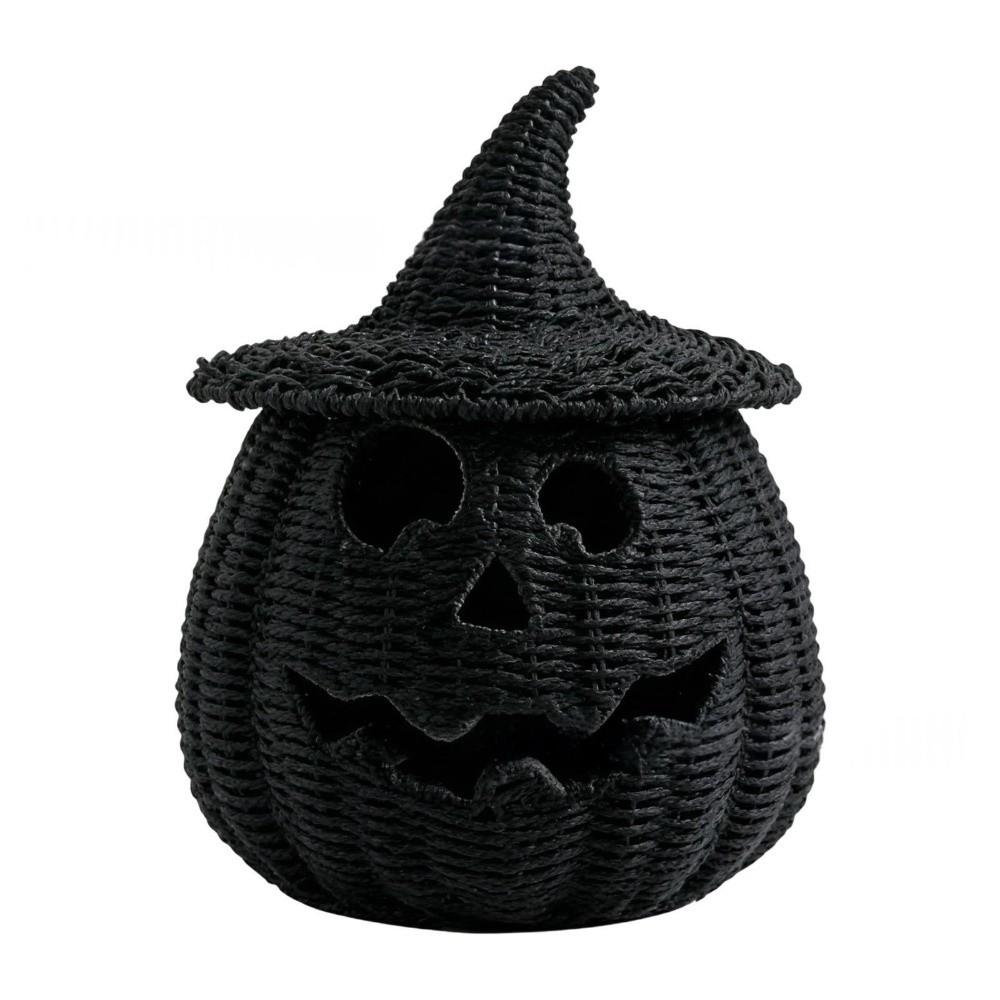 with LED Candle Black Jack-O Lantern Candy Storage Basket  Halloween Decoration