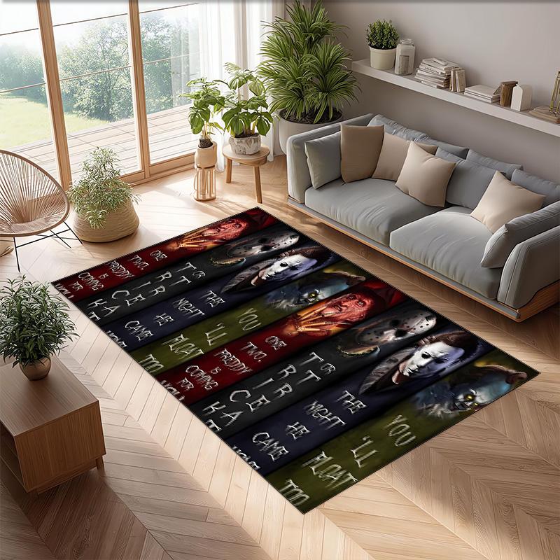 Horror Printed Flannel Area Rug Non Slip Soft Polyester Floor Carpet Indoor Decor Mat for Bedroom Living Room Sofa
