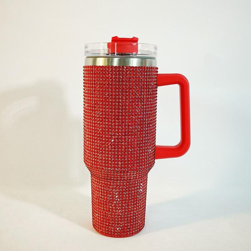 40oz Diamant Thermobecher mit Griff 304 Edelstahl Vakuum Kaffee Isolierflasche Tragbare Auto Flaschen