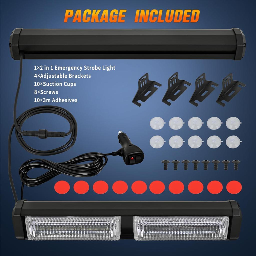 Nilight 40LED Amber Emergency Strobe Traffic Advisor Light Bar with Suction Cups Dash Safety Warning Hazard Flashing Lights Interior Front/Rear