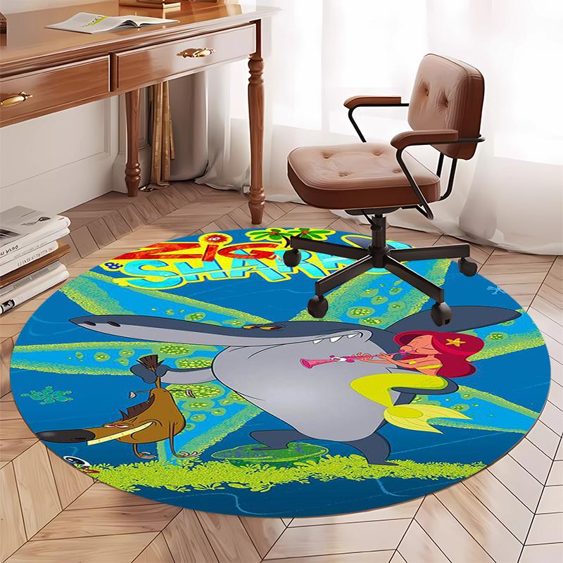 Tappeto Rotondo Stampato Zig & Sharko, Tappeto per Sedia, Tappeto per Area, Zerbini per Ingresso, per Sedia da Ufficio, Soggiorno, Camera da Letto, Cucina.