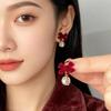 New Year Red Bow Rhinestone Ear Cuff: No-Piercing Chinese-Style Flocking Earring