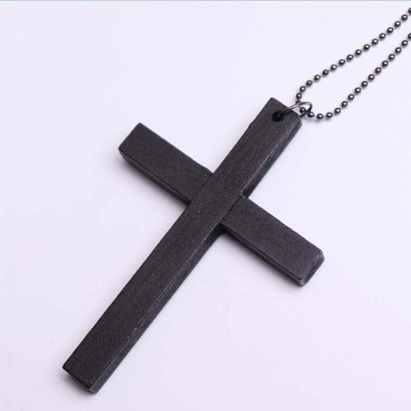2025 Cool Punk Gothic Wood Cross Pendant Necklace For Women Men Vintage Black White Hip Hop Y2K Necklace Party Jewelry Gift