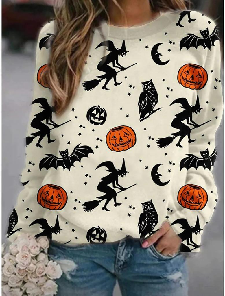 2025 autumn and winter Halloween element explosion 3D digital printing women's crew neck sweater