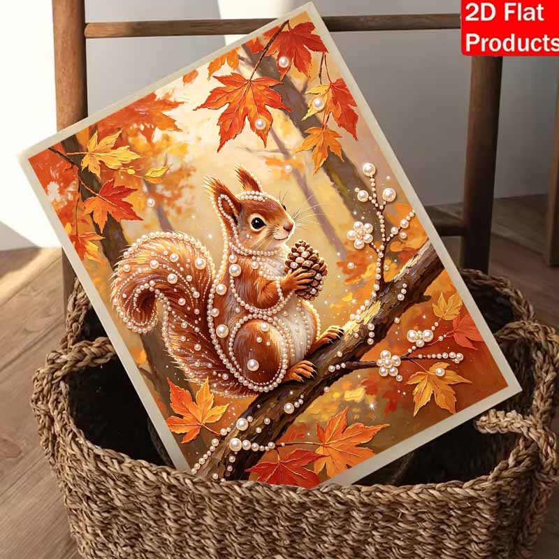 Pearl Painting Kit DIY Autumn Squirrel Forest Maple Leaves Animal Wall Art Home Decoration Painting