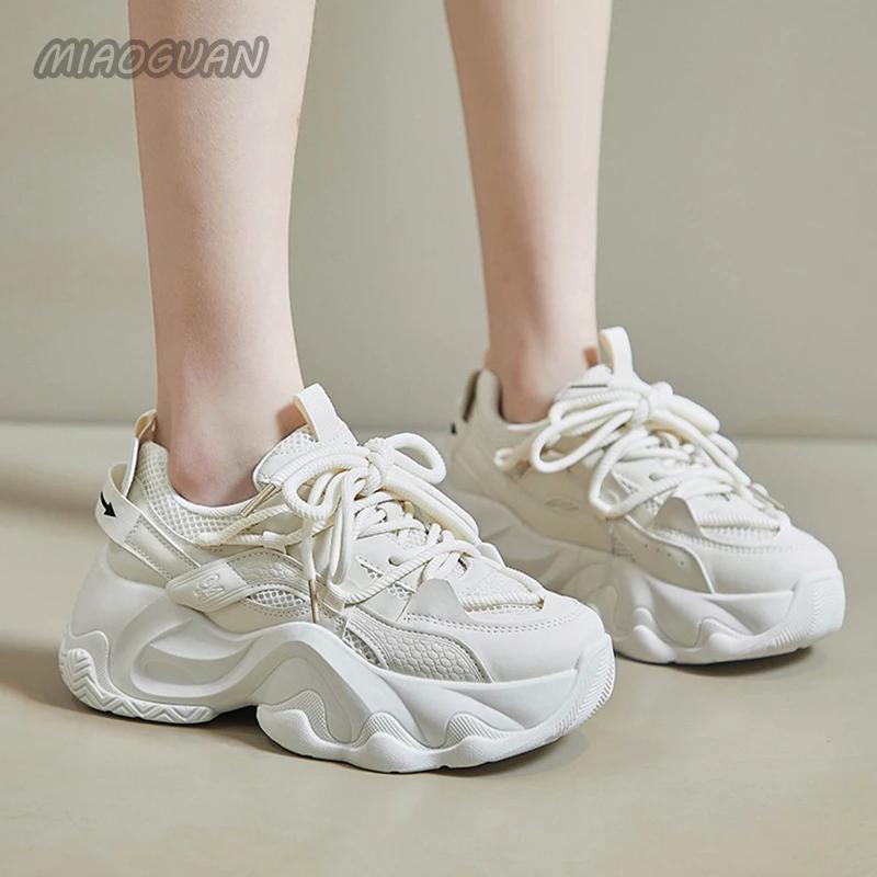 Fashion Women's Platform Sneakers New Spring Autumn Casual Chunky Women Vulcanized Shoes Beige Black Lace Up Sport Tennis Zapatillas
