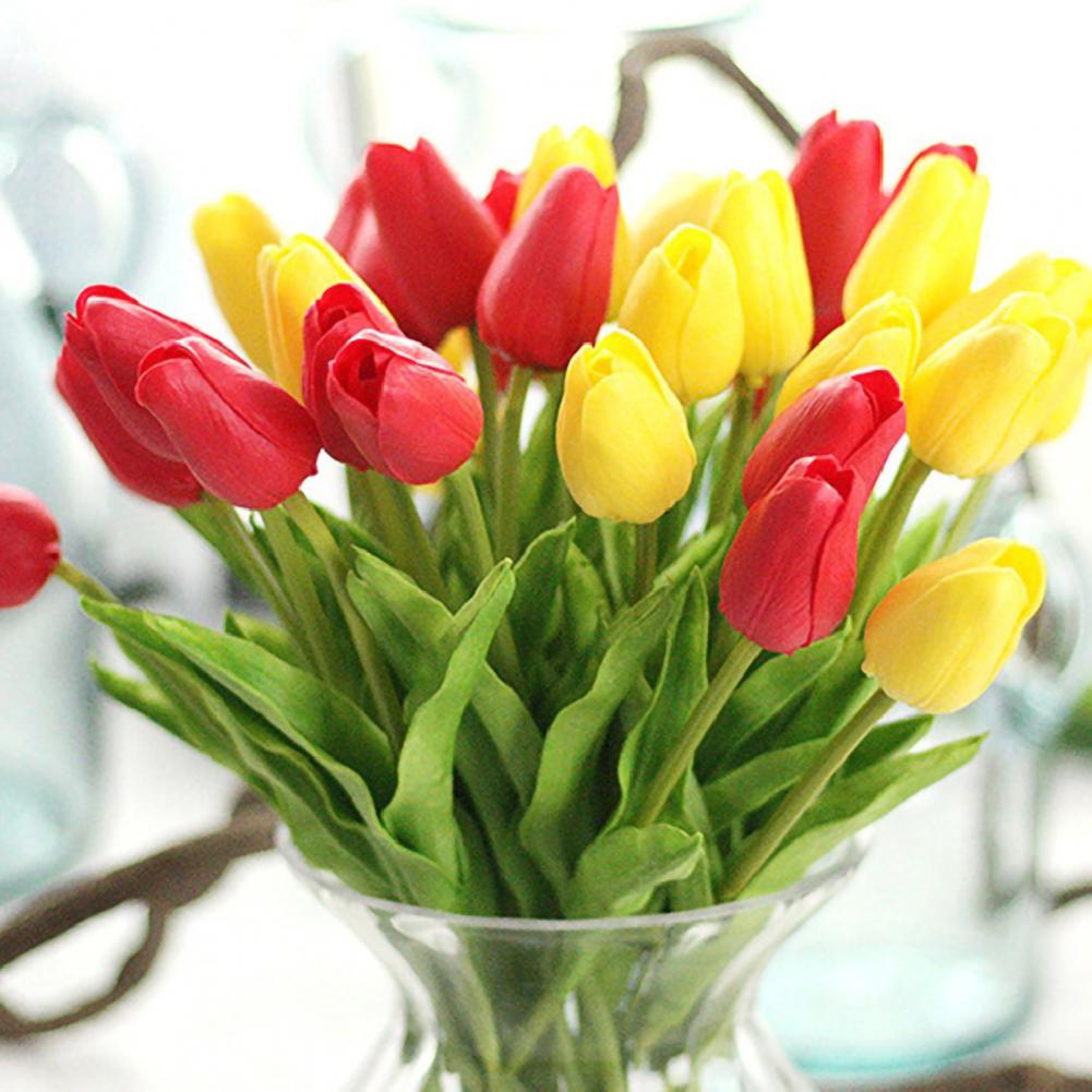 10Pcs/Set New Silicone Tulip Artificial Flower Real Touch Fake Flower Bouquet For Wedding Decoration Flowers Home Garen Decor