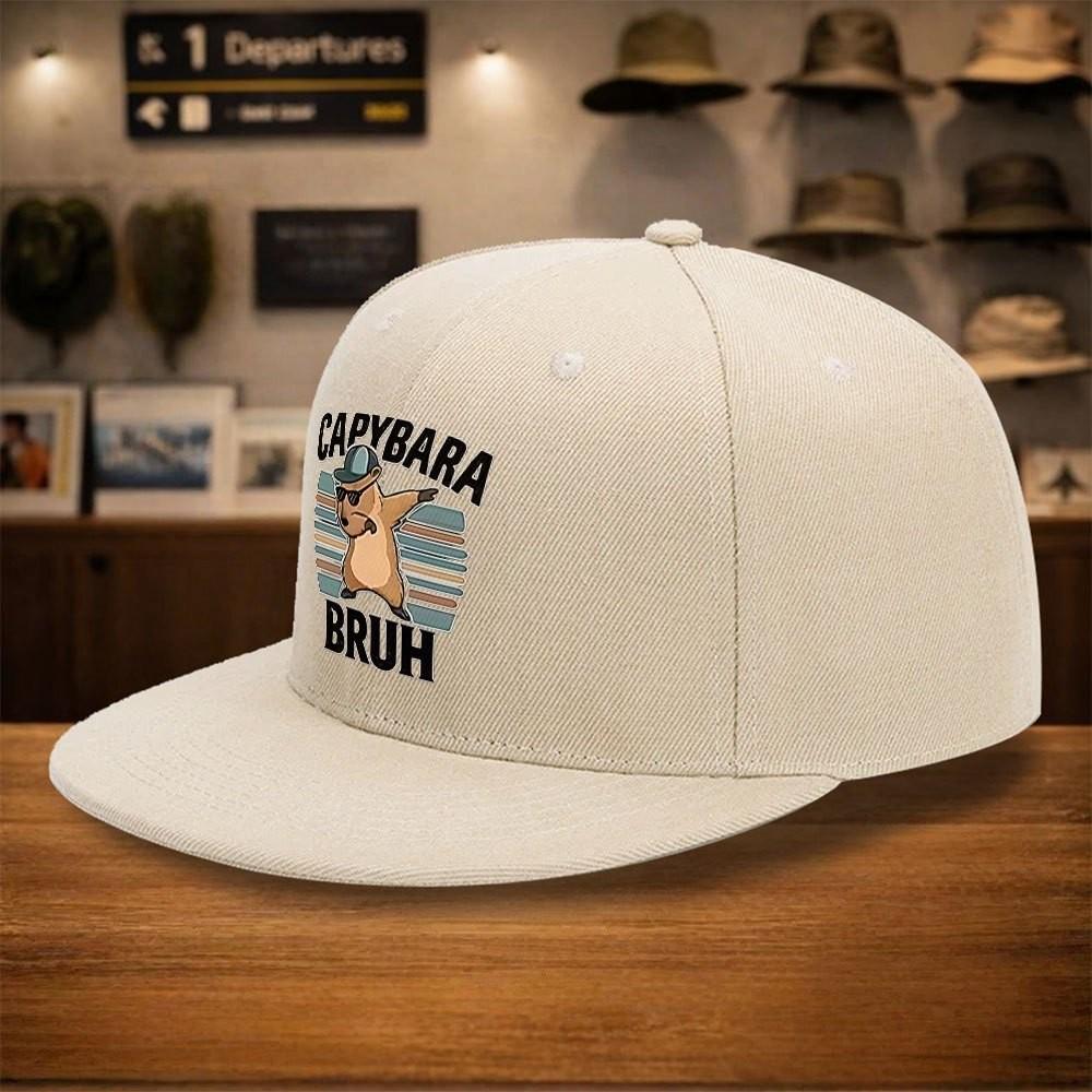 Capybara Bruh Dabbing Cap Flat Brim Baseball Cap Polyester Snapback for Casual Outings One Size