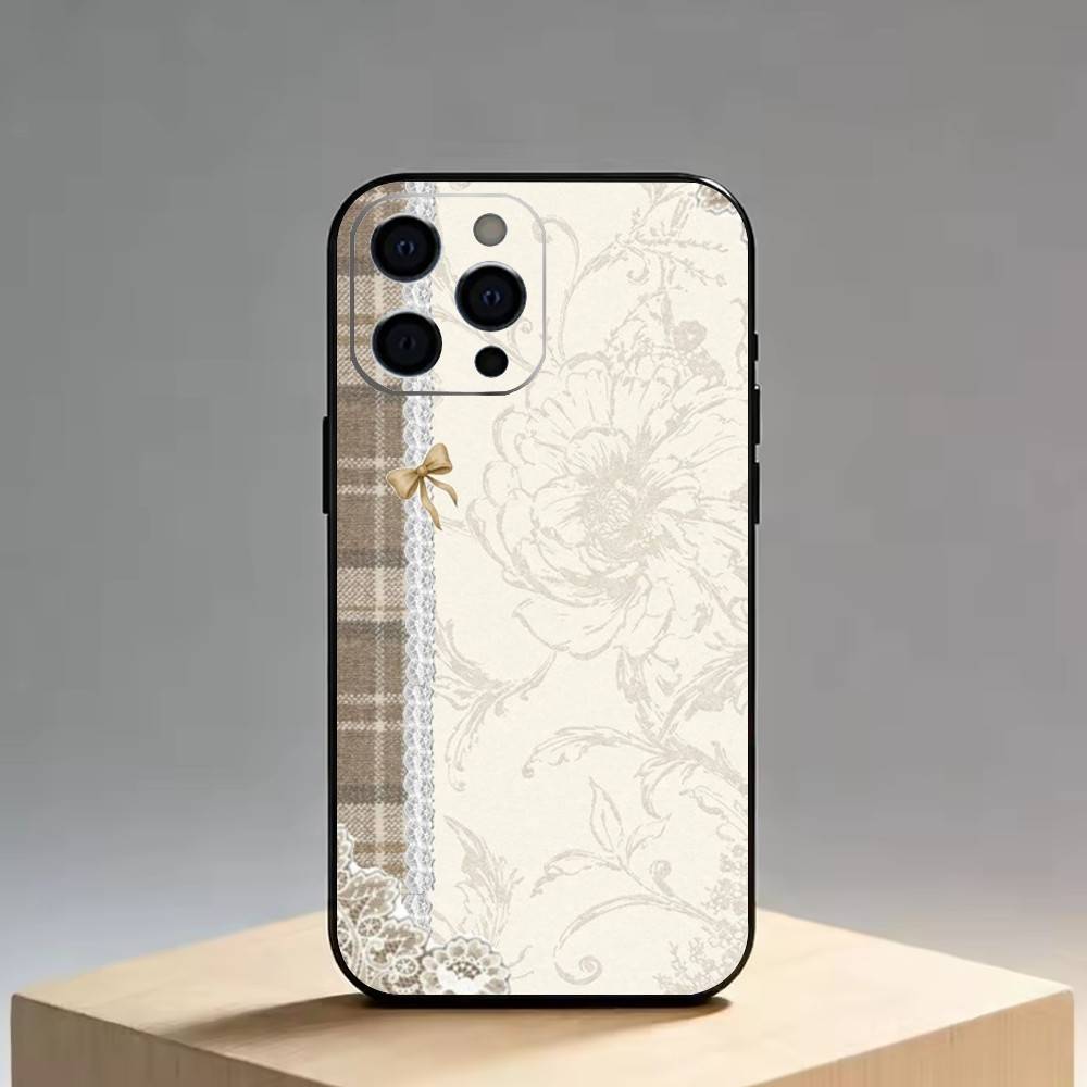 Lace patchwork grid Phone Case Silicone Soft For IPhone 17 16 15 14 13 12 11 X XR Plus Pro Max Plus