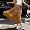 Qooth Ruffle Tulle Maxi Skirt Layered Cake High-Waisted Skirt French Ethereal Style for Party QT2860