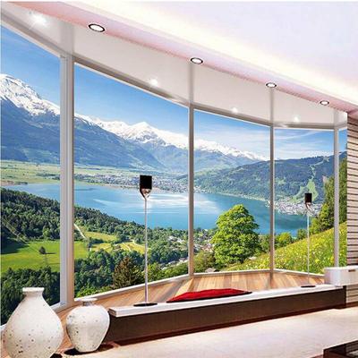 Carta da parati murale 3D Moderna creativa Balcone Finestra francese Natura Paesaggio Sfondi fotografici Soggiorno Camera da letto Decorazioni per la casa