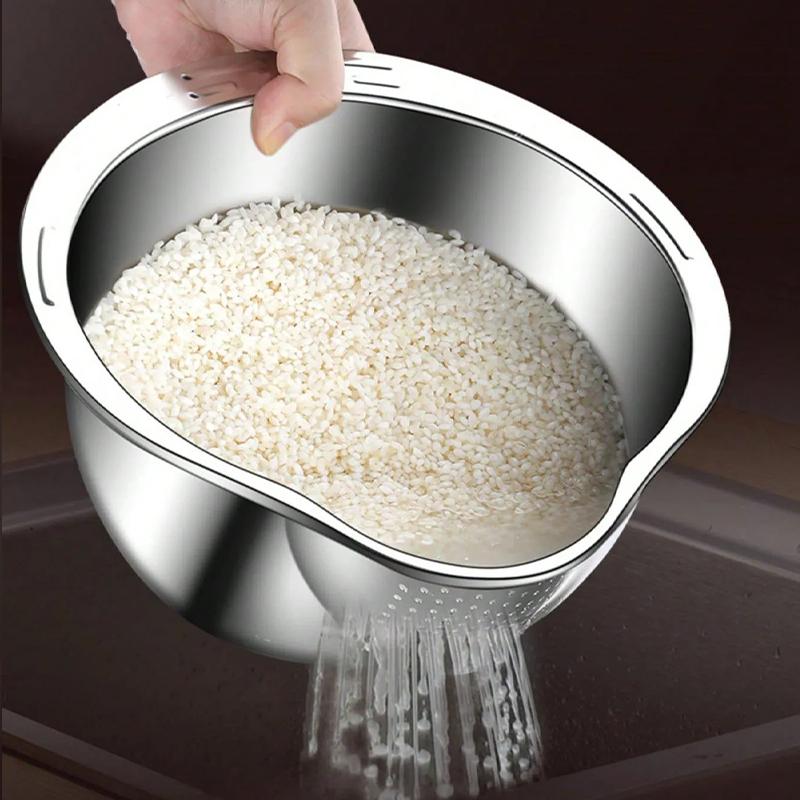 

Миска для промывания риса из нержавеющей стали, сито для риса, дуршлаг, дуршлаг для фруктов и овощей, кухонные инструменты, миска-дуршлаг для промывания риса