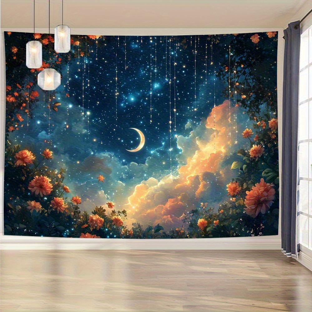 QD_VIVIOS Tapestry - Forest Moon Wall Hanging Horizontal Pine Trees and Moon Phases 150X100