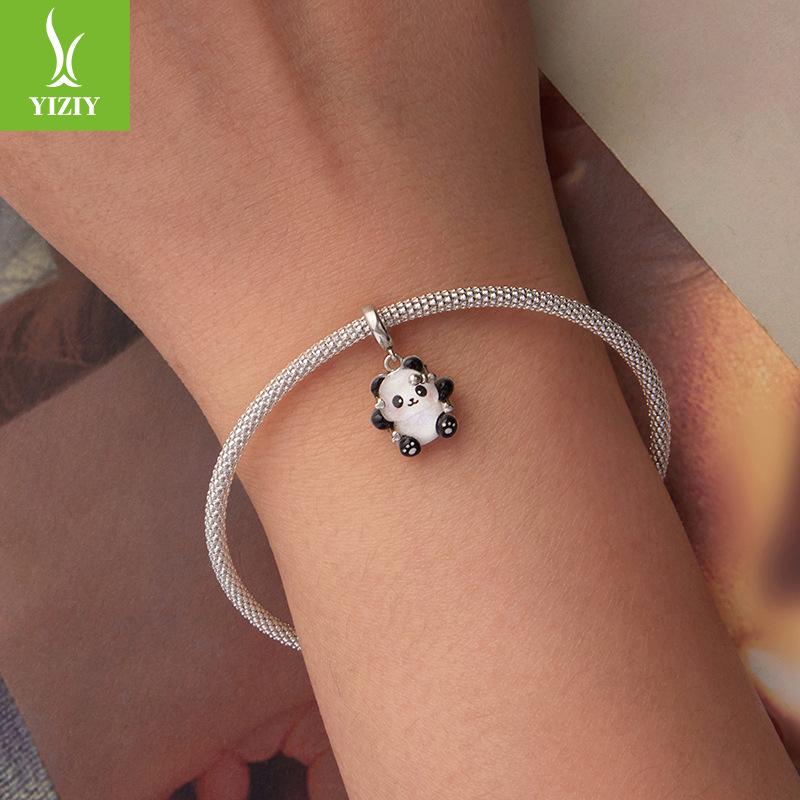 S925 Sterling Silver Cute Bear Pendant Accessories, Exquisite Animal Diy Bracelet Beaded Accessories