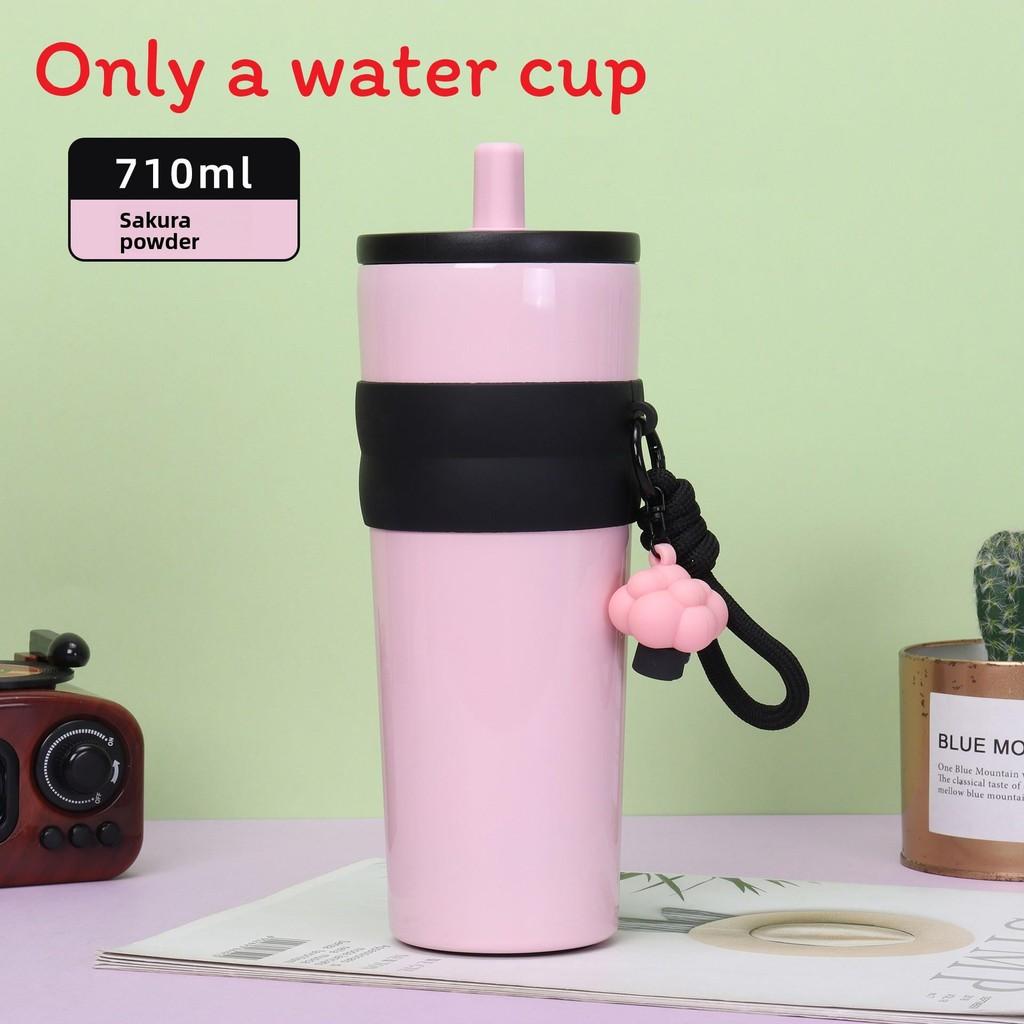 710ml Vacuum Insulated Coffee Cup With Straw And Portable Handle For Home And Commuting
