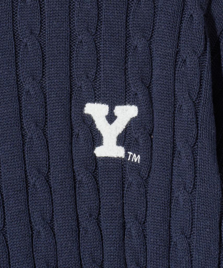 YALE Y Logo Cable Round Knit Navy