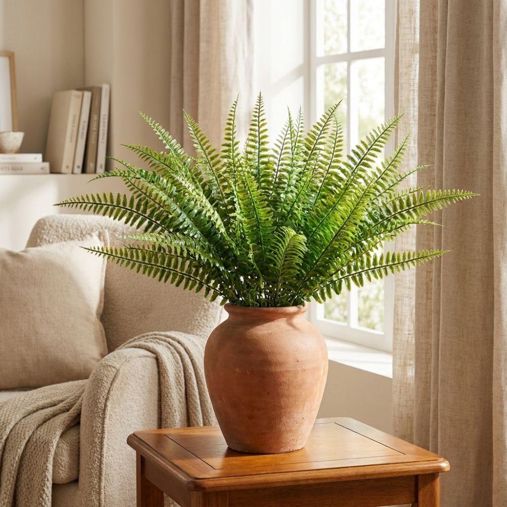 6PCS 7 Branches Simulated Green Plant UV Resistant Artificial Persian Leaf Faux Ferns Office Decor
