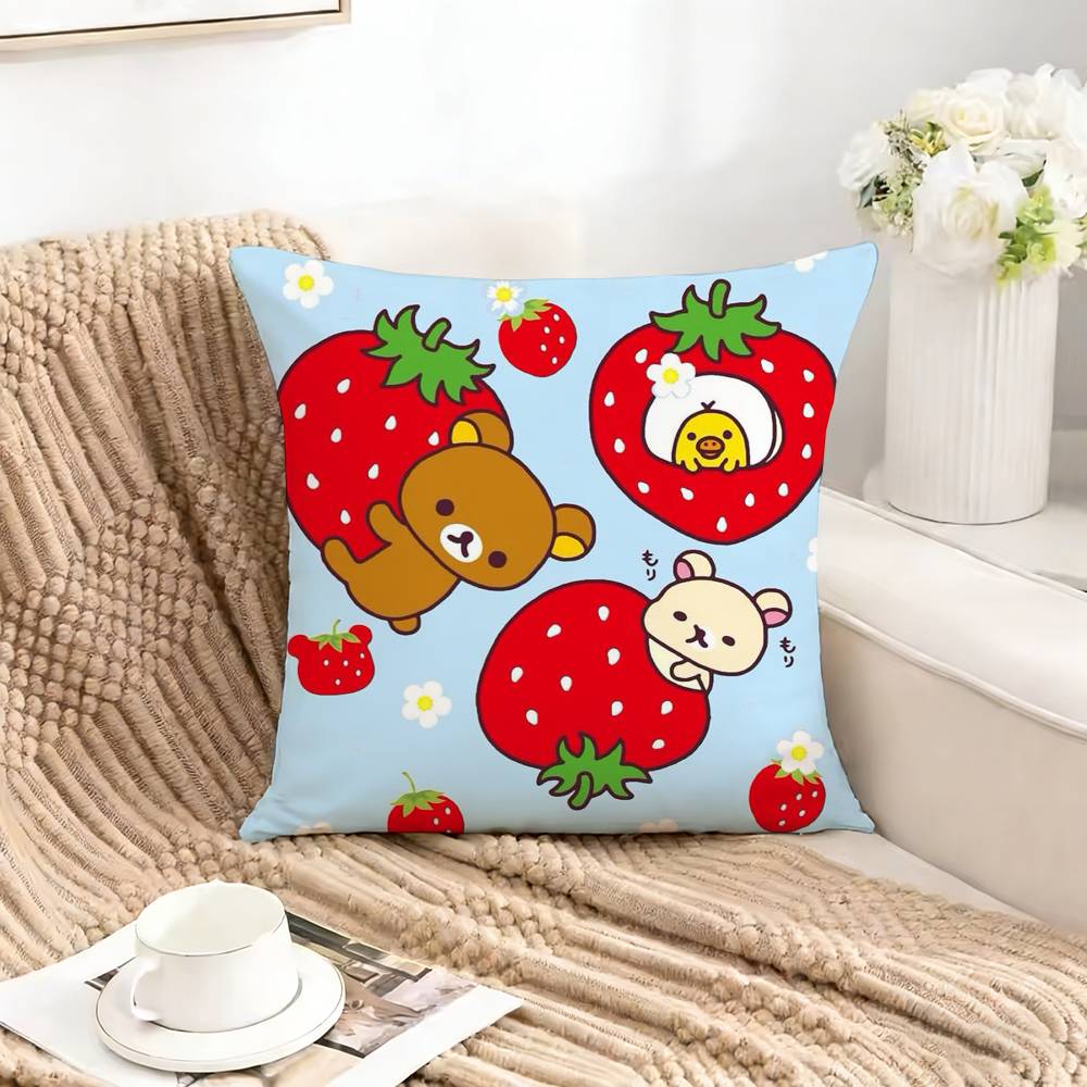 

Funny RRilakkumabear Pillow Case Square DoubleSided Sofa Cushion Cover Bedroom Bedside Pillow 30X30cm