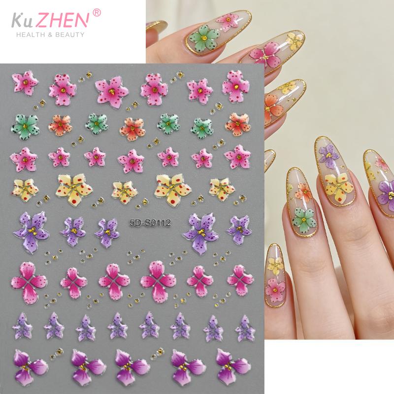 Blossom Floral Nail Stickers Bronzing 5D Spring Summer Petal Nail Appliques Flowers Nail Charms DIY For Manicure Decoration