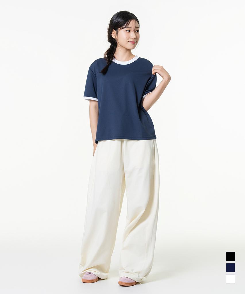 MOZMOZ Essential Air Mesh Short Sleeve Ringer T-Shirt Navy