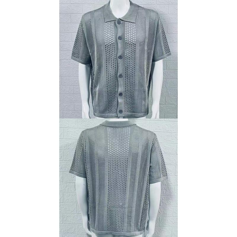 Summer Lightweight Knit Shirt for Men with Collar and Short Sleeves