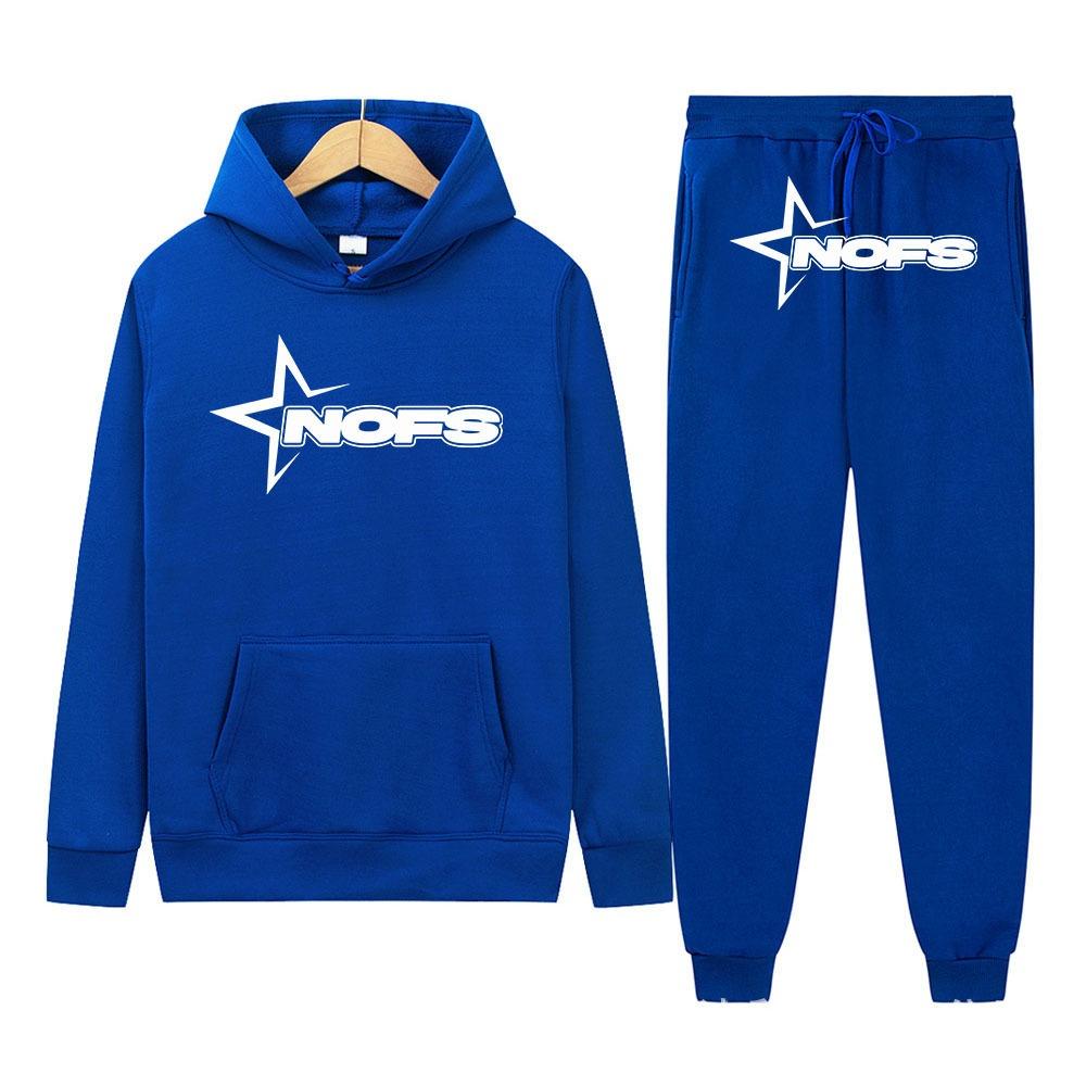 Neues hellblaues Set Y2K Herren-Set Streetwear Hip Hop Print Locker Hoodie Zweiteiliges Set