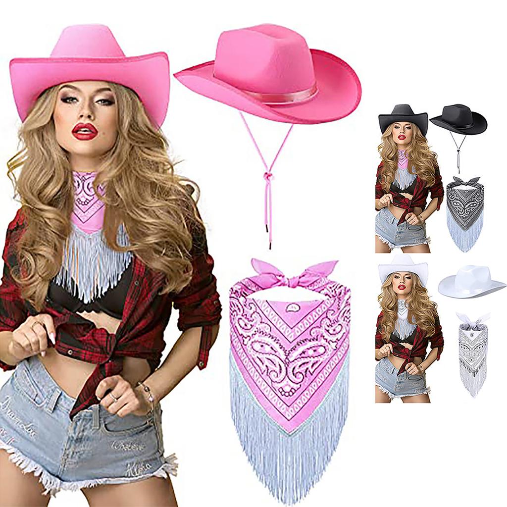 Light Up Cowboy & Cowgirl Hat Cowgirl Hat With Western Costume Paisley Bandanna Cowboy Cap Western Cowboy Style Light Up Tiara With Bandana For Women