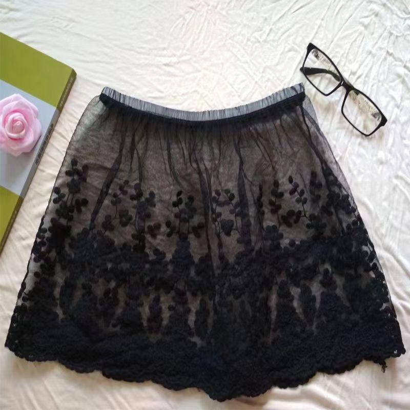 Extensoare de fustă pentru femei cu tiv din dantelă, primăvară, toamnă, stratificată, topuri false, cu tiv, cu broderie de flori, mini-fustă negru alb