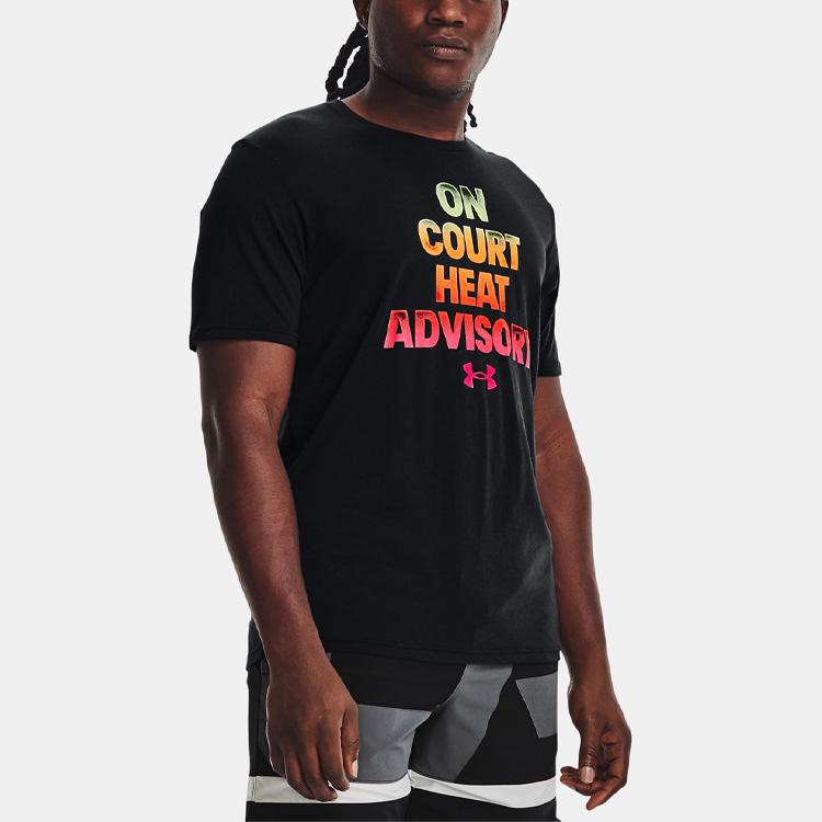 Under Armour Letter Print Crew Neck Short Sleeve T-Shirt Men Tops Black 1370234-001