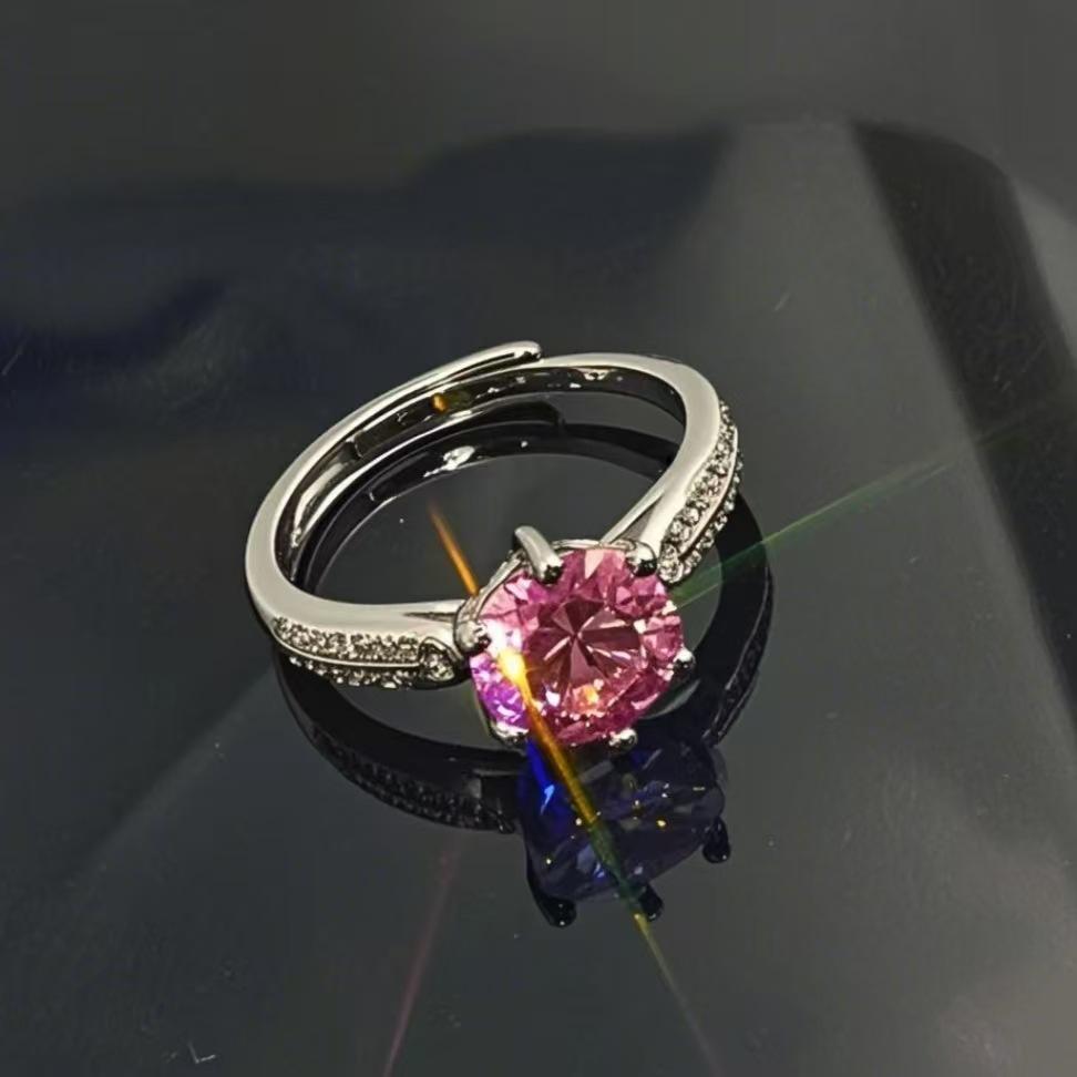 Diamond Ring Jewelry Anti-2 Carat Zircon Starlight Queen Micro Inlaid Six-Claw Open Ring Women'S Jewelry