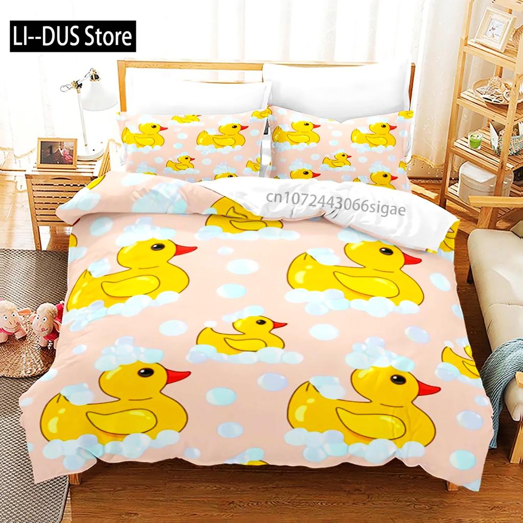 Gelbe Ente 3D-Druck Bettwäsche-Set Einzelbett Doppelbett Full Queen King Size Bettwäsche-Set für Erwachsene Kinder Schlafzimmer Bettbezug-Sets mit Kissenbezug