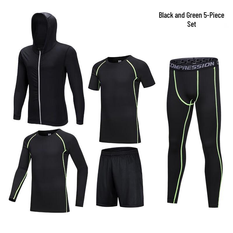 WEZHO Boys  Green Line 5-Piece Basketball Compression Training Set