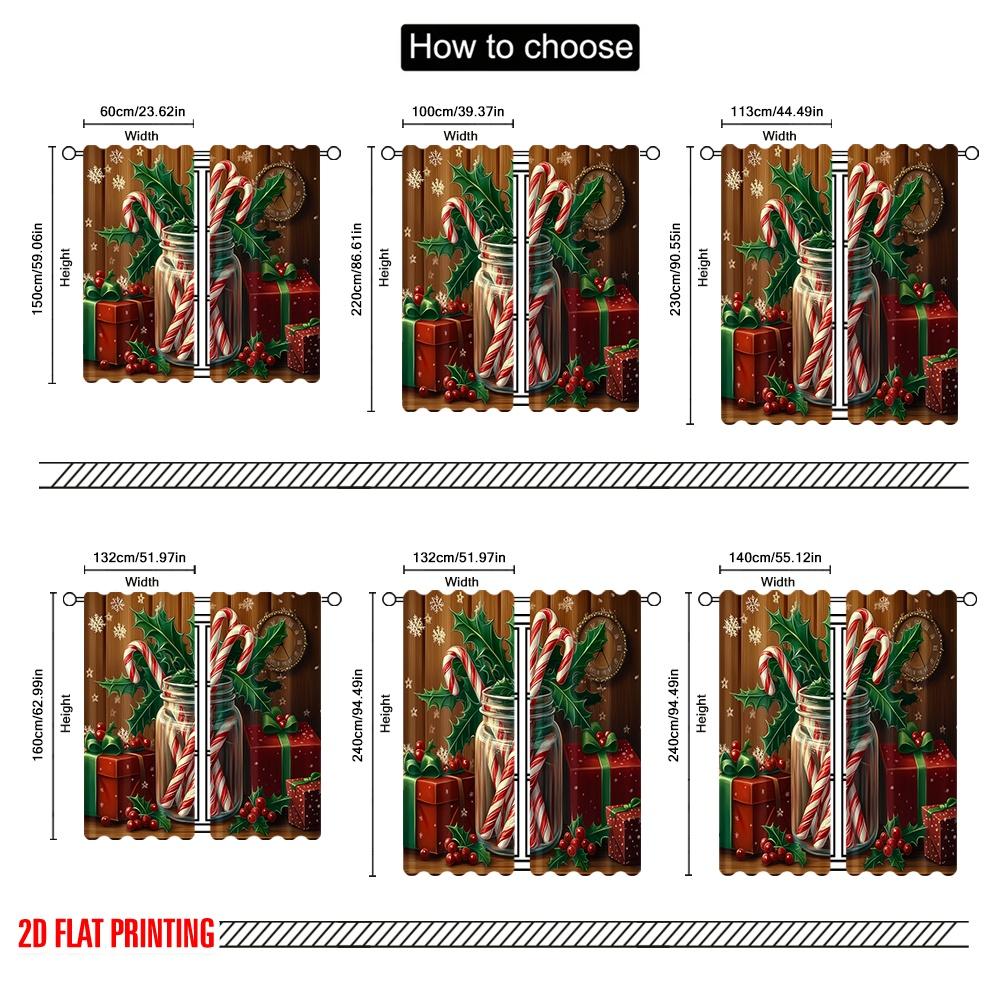 2 Stück, 2D-Flachdruck Moderne Vorhänge Weihnachtszuckerstangen Stechpalme Geschenk (2) Polyester, einfache Installation (ohne Stange) Festlich