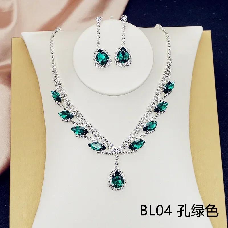 Blue Water Drop Rhinestones Necklace For Women  Inlaid Zircon Pendant Fashion Jewelry Accessory