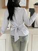 Kai Kuo European-American Style Y2K Waist-Cinching Striped Shirt for Women - New 2025 Autumn/Winter Collection
