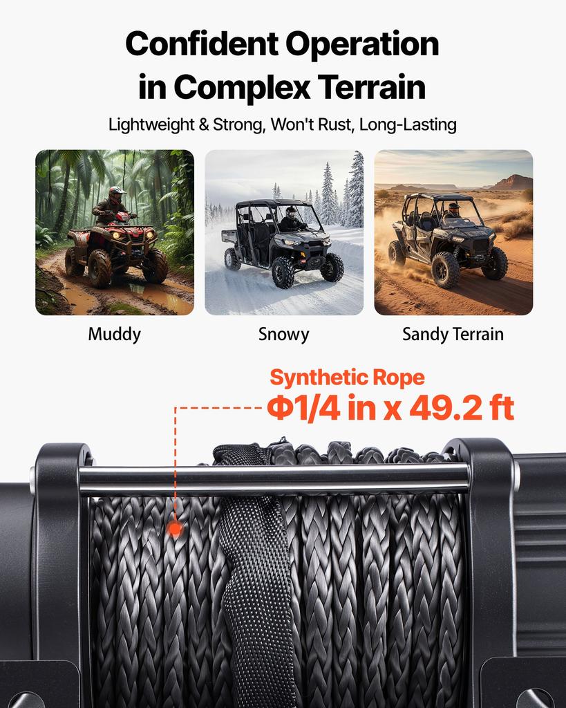 VEVOR 2721 kg Electric Winch, 12V DC ATV/UTV Winch with diameter 6 mm x 15 m Synthetic Rope, Wireless & Wired Remote Control, IP55 Waterproof