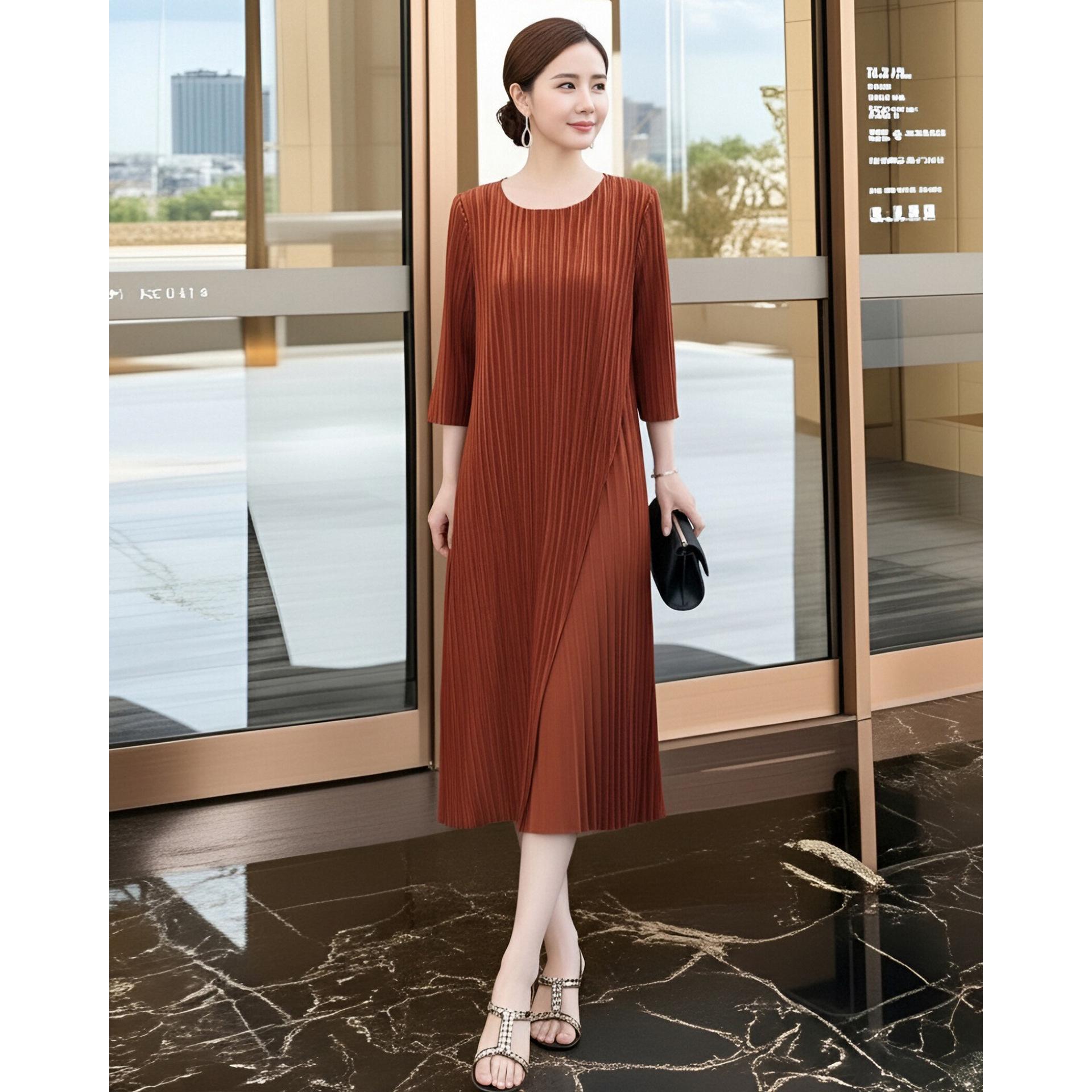Stylish Spring 2026 Women s Grey Pleated Midi Skirt One Size оранжевый