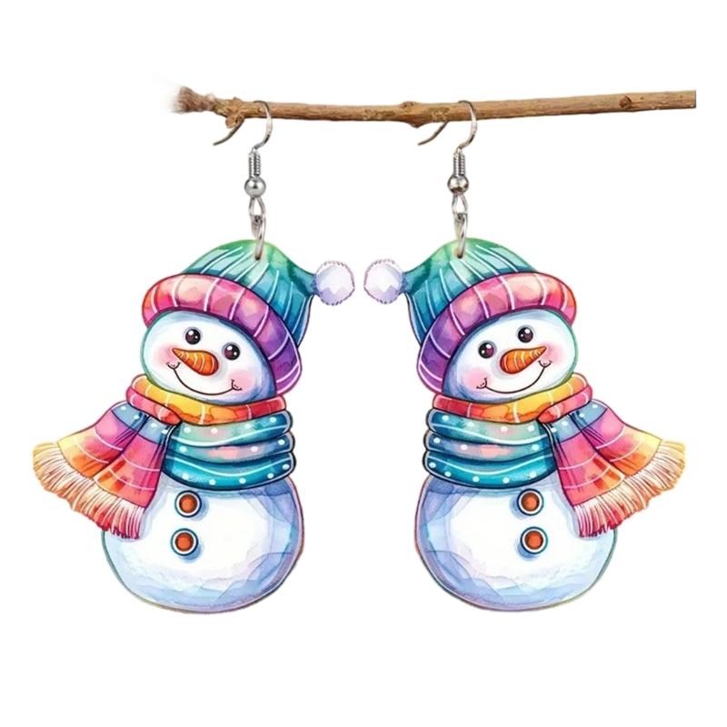 Stylish Snowman Ear Jewelry Acrylic Texture Party Earrings Fashion Geometric Pendant Accessories for Party and Daily