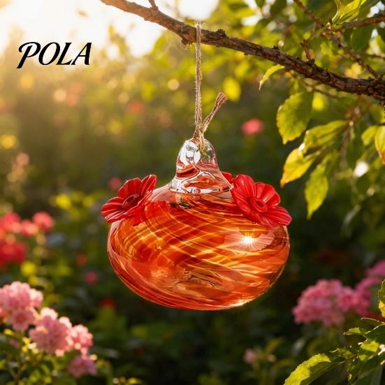 Blown Glass Hummingbird Feeder, Outdoor Hanging Colorful Nectar Feeder with Two Flower Feeding Ports for Garden Backyard Decor Sale Goods